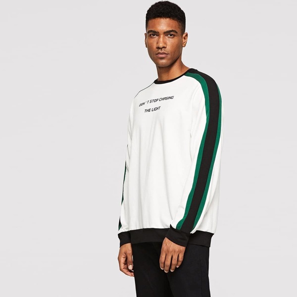 

Men Letter Print Striped Pullover