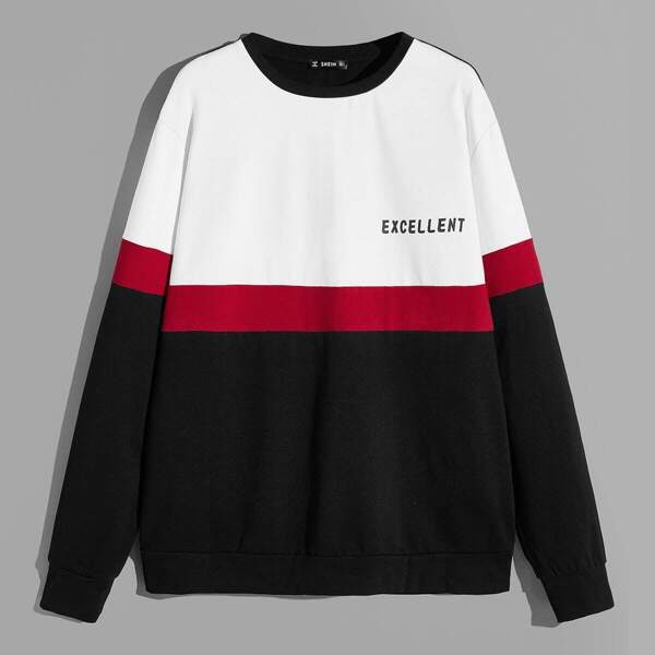

Men Color Block Letter Print Pullover
