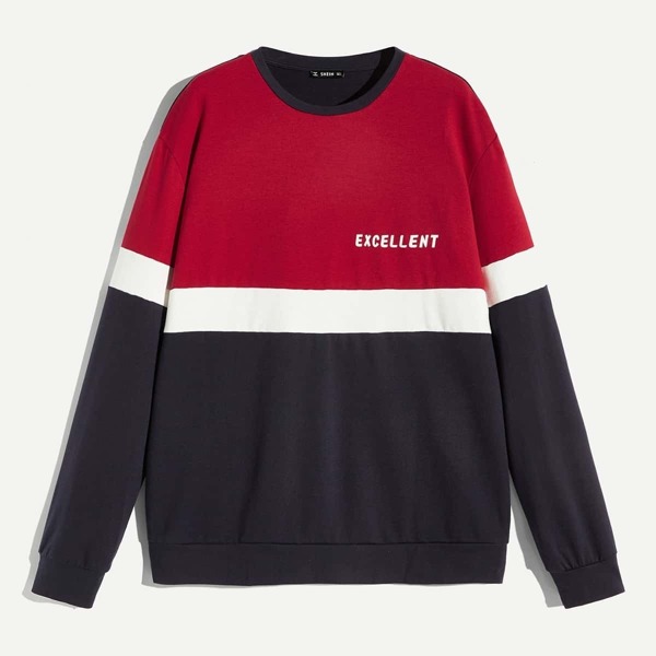 

Men Crew Neck Color Block Letter