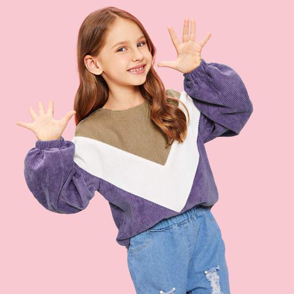 

Girls Cut-and-sew Corduroy Pullover, Multicolor