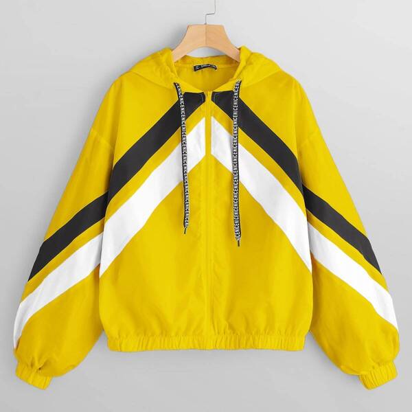 

Elastic Hem Color Block Hoodie Jacket