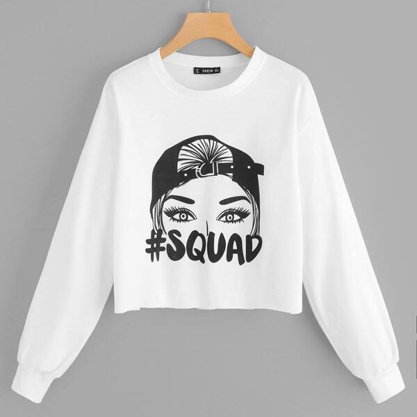 

Plus Drop Shoulder Letter and Figure Pullover