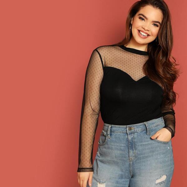

Plus Mesh Yoke Sweetheart Tee