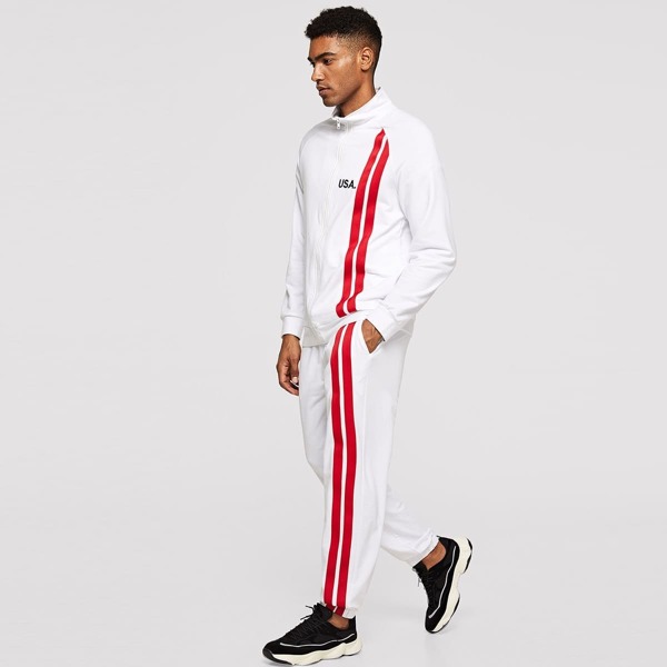 

Men Zip Up Striped Sweatshirt & Pants Set
