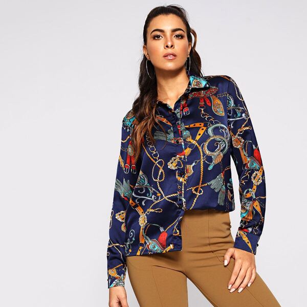 

Chain Print Button Through Shirt, Multicolor