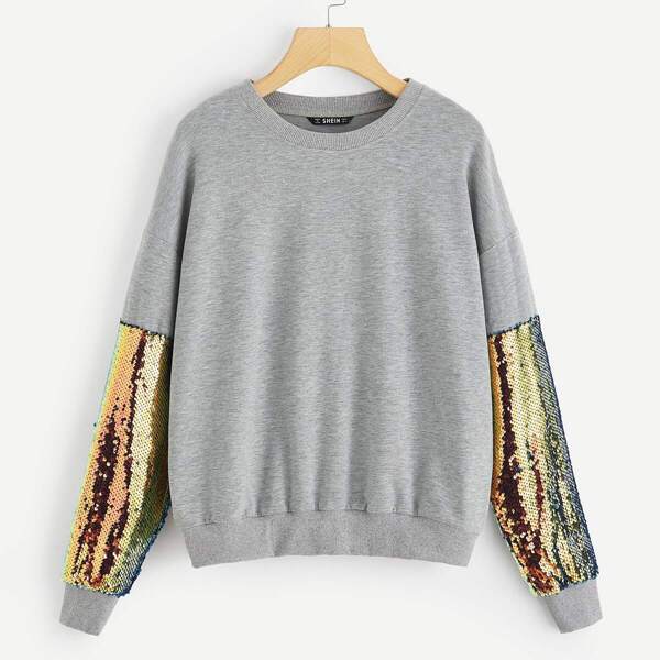 

Sequin Detail Heather Knit Pullover