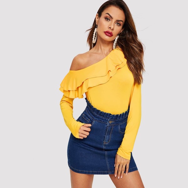 

Asymmetrical Neck Layered Flounce Top