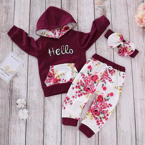 

Toddler Girls Letter Print Hoodie & Pants & Headband