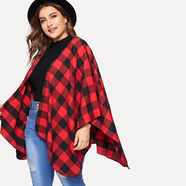 

Plus Open Front Plaid Capes Coat