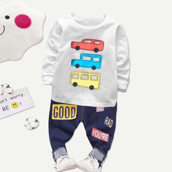 

Toddler Boys Car Tee With Letter Graphic Jeans, Multicolor