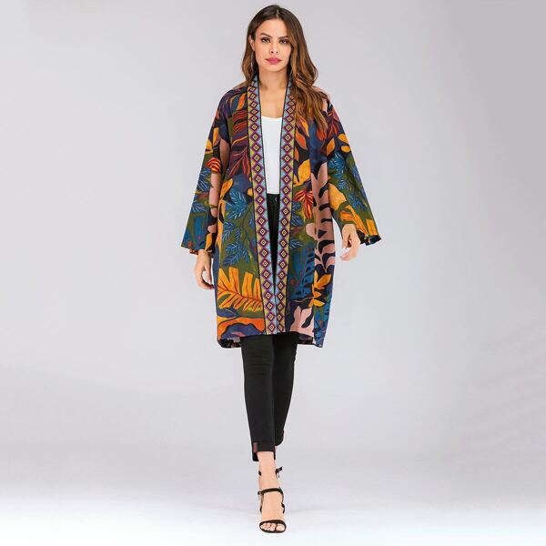 

Graphic Print Open Front Kimono