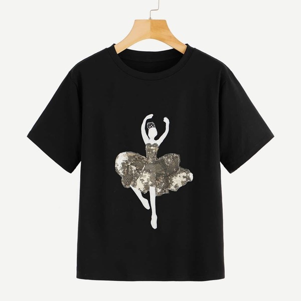 

Sequin Figure Patch Tee, Black