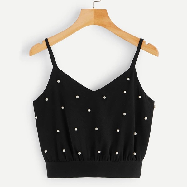

Beaded Split Tie Back Crop Cami Top