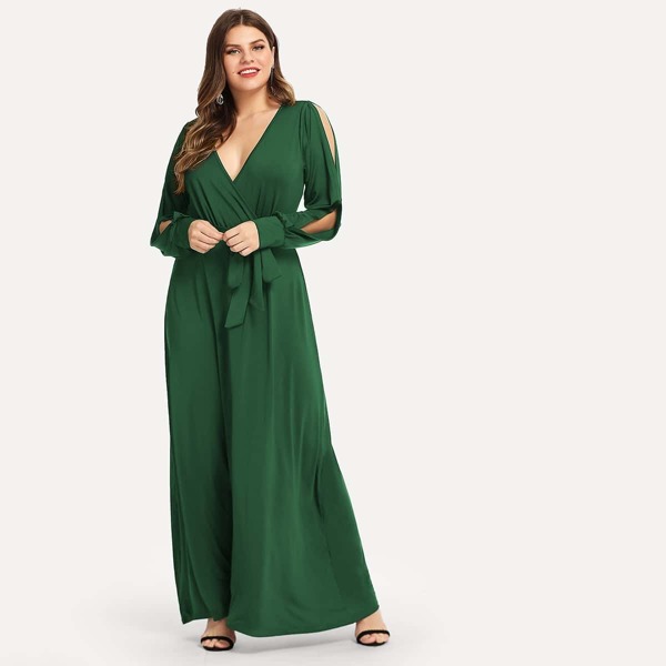 

Plus Self Belted Surplice Wrap Dress