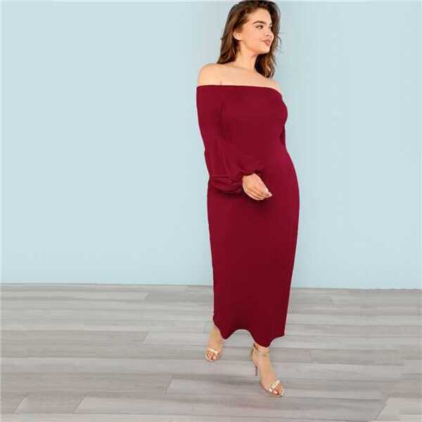 

Plus Off Shoulder Balloon Sleeve Dress, Red