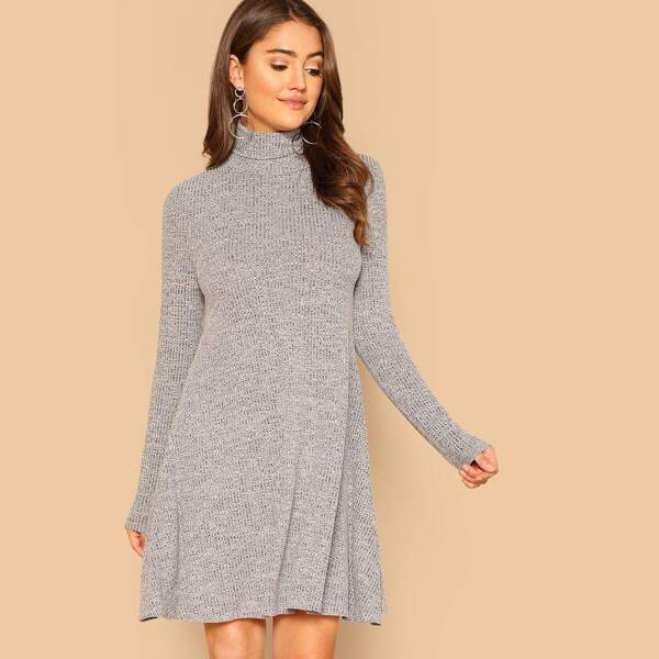 

High Neck Marled Knit Swing Dress