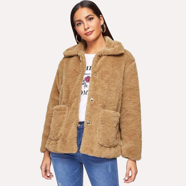 

Pocket Front Button Teddy Coat