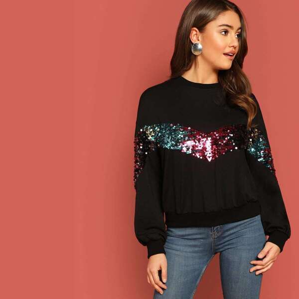 

Sequin Chevron Panel Sweatshirt