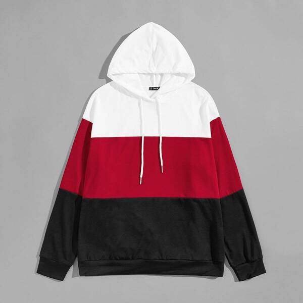 

Men Cut-and-sew Drawstring Hoodie, Multicolor