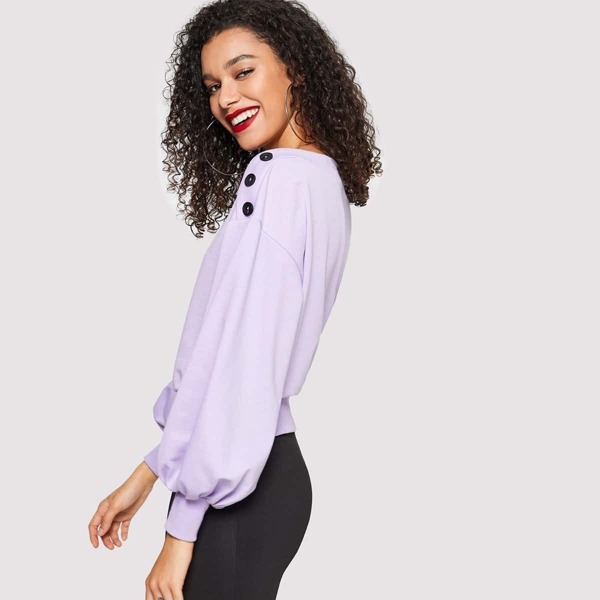 

Button Detail Blouson Sleeve Pullover
