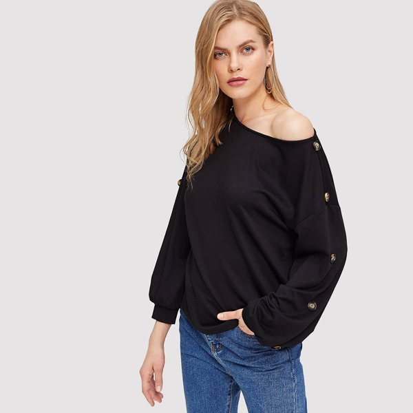 

Drop Shoulder Buttoned Sleeve Pullover