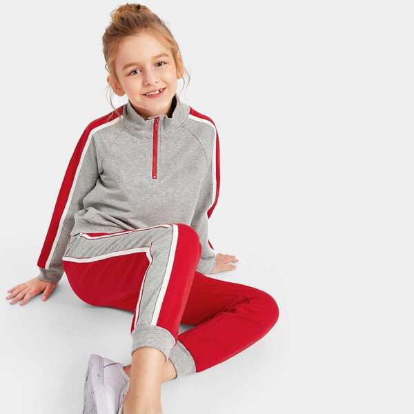 

Girls Raglan Sleeve Pullover & Color- Block Pants Set