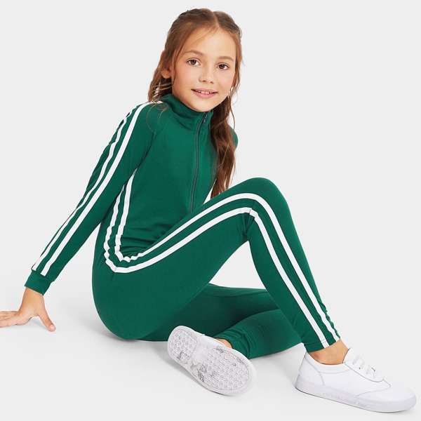 

Girls Zip Up Striped Equipment Jumpsuit