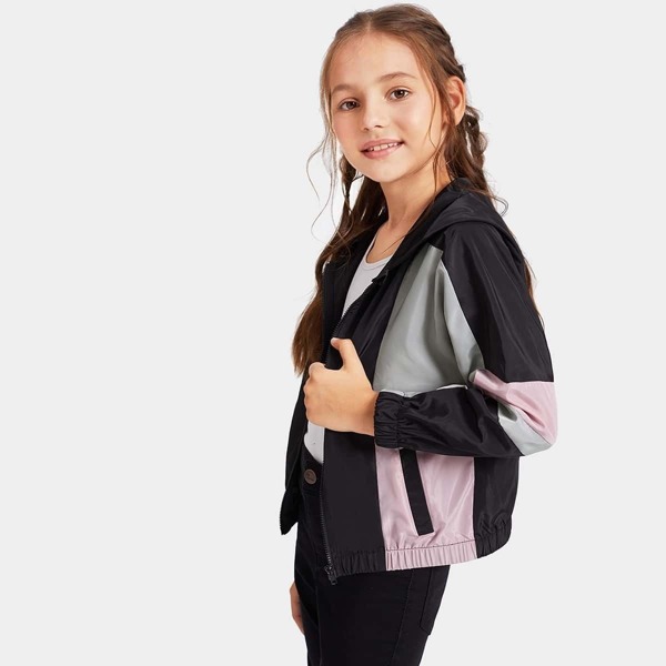 

Girls Zip Up Color Block Hoodie Jacket, Multicolor