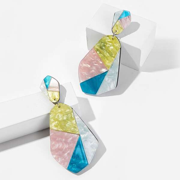 

Color-block Geometric Drop Earrings 1pair