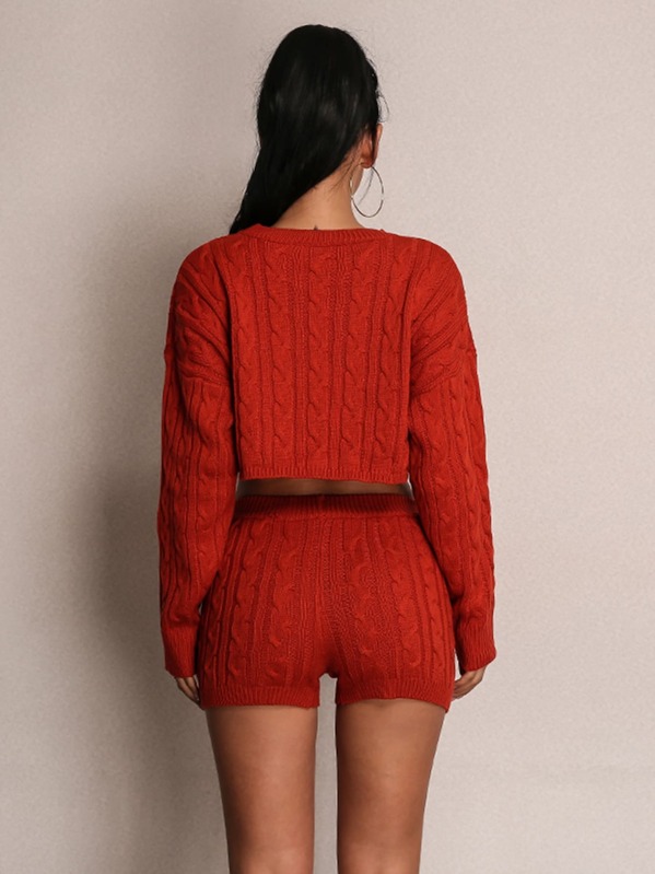 

Joyfunear Drop Shoulder Cable Knit Sweater & Shorts Set