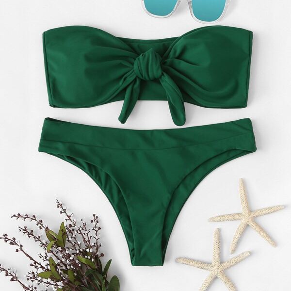 

Knot Front Bandeau With Panty Bikini Set