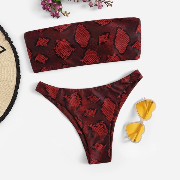 

Snake Print Bandeau With High Cut Bikini Set