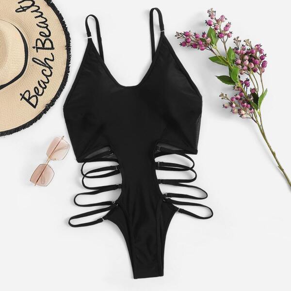 

Contrast Mesh Ladder Cut-out One Piece Swimwear