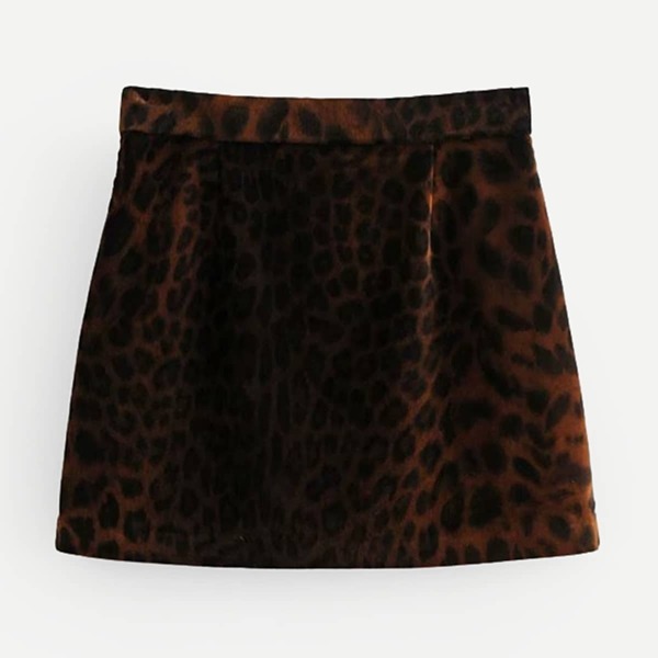 

Leopard Print Zip-up Velvet Skirt