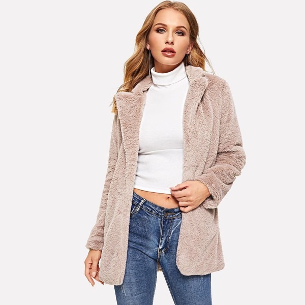 

Open Front Solid Teddy Coat