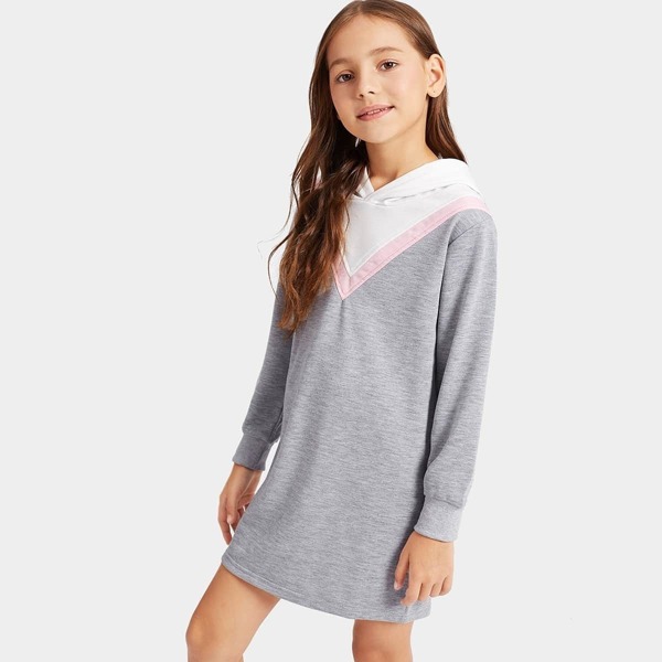 

Girls Chevron Panel Hooded Sweat Dress