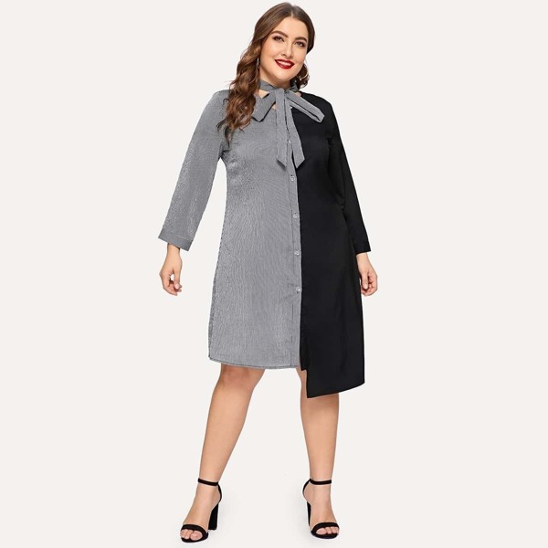

Plus Two Tone Striped Shirt Dress