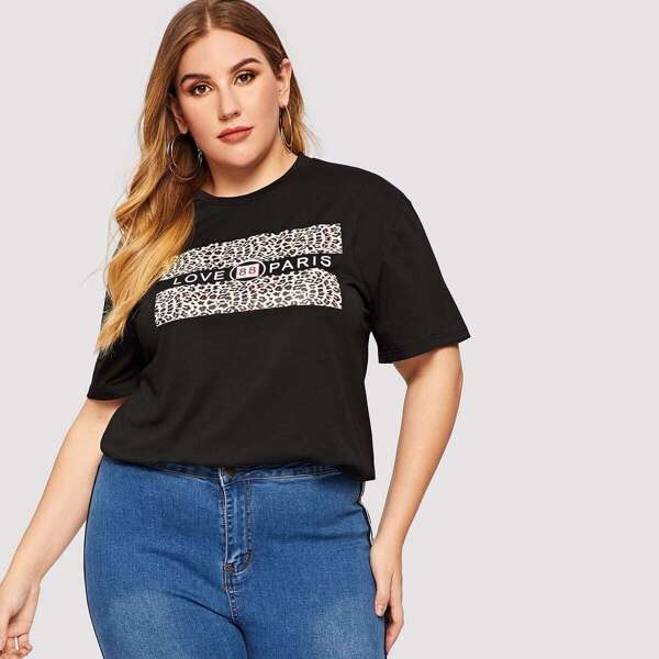 

Plus Letter And Leopard Print Tee