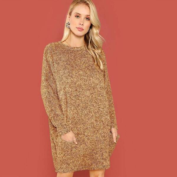 

Pocket Front Faux Fur Tunic Dress
