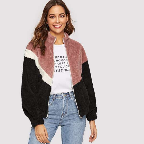 

Color Block Teddy Jacket