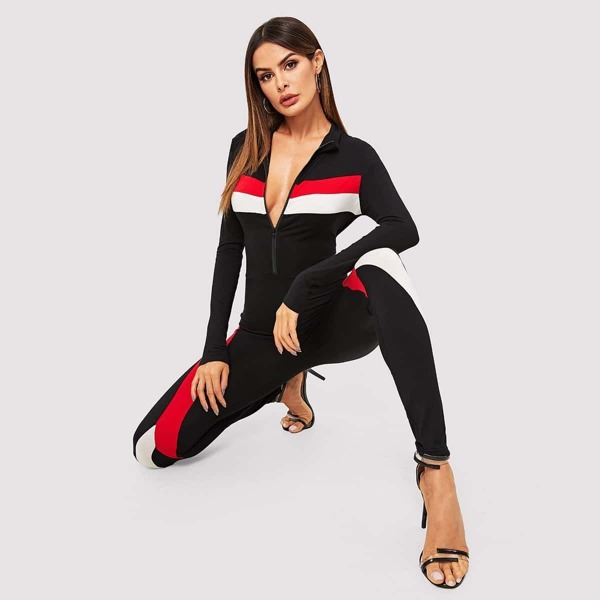 

Cut-and-sew Zip Up Jumpsuit
