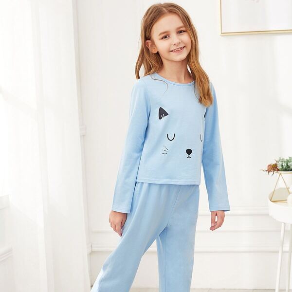 

Girls Cartoon Print Tee & Pants PJ Set