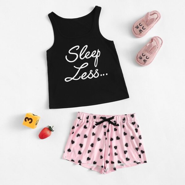 

Girls Letter Print Tank & Love Shorts PJ Set