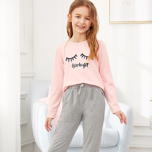 

Girls Graphic Print Tee & Drawstring Pants PJ Set