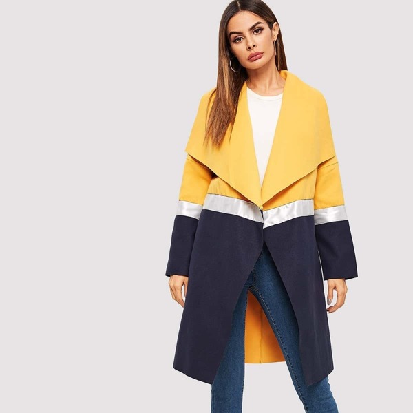 

Waterfall Collar Color Block Coat, Multicolor