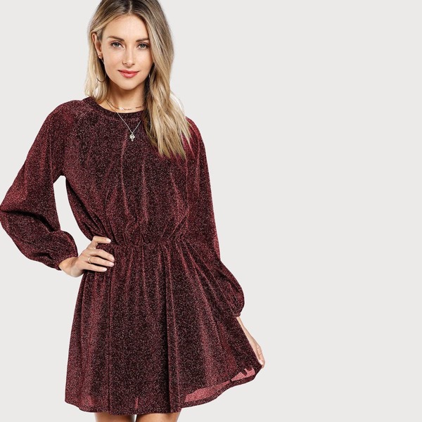 

Slit Button Back Glitter Blouson Dress