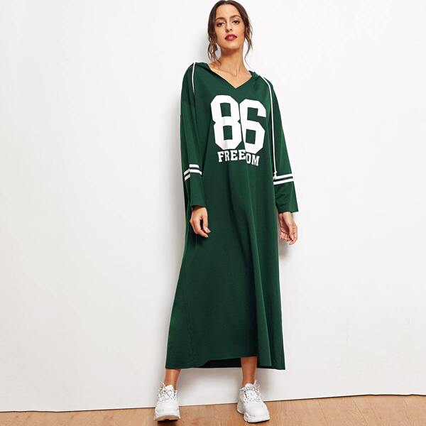 

Varsity Print Maxi Hoodie Dress
