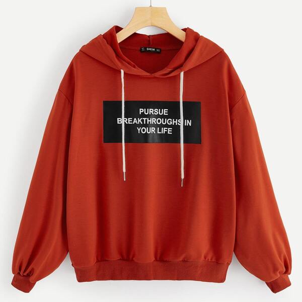

Letter Print Drawstring Hoodie