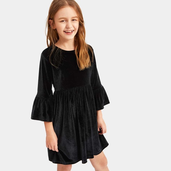 

Girls Bell Sleeve Zip Back Dress