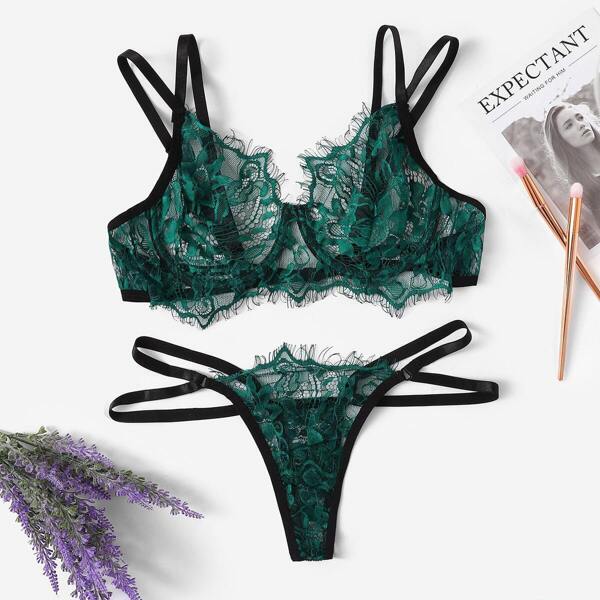 

Eyelash Lace Harness Detail Lingerie Set
